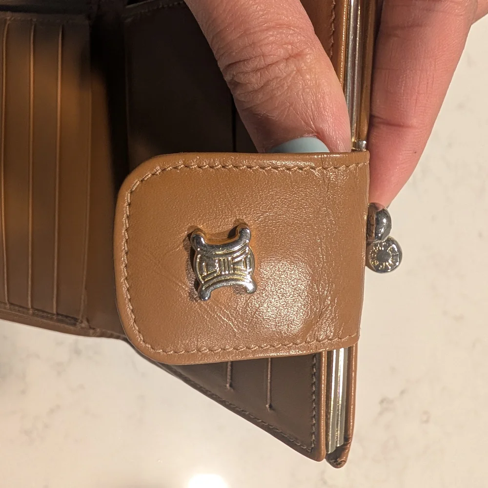 Celine Triomphe Canvas Bifold Wallet in Beige & Tan - Picture 5 of 9